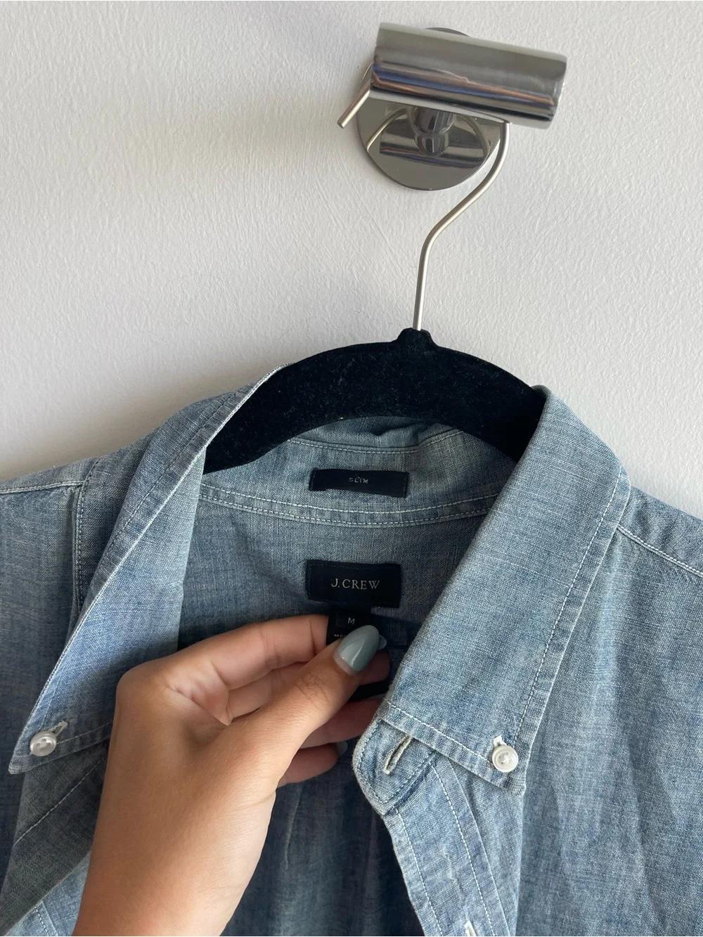 J Crew Slim Light Blue Denim Button-Down Men's Shirt
